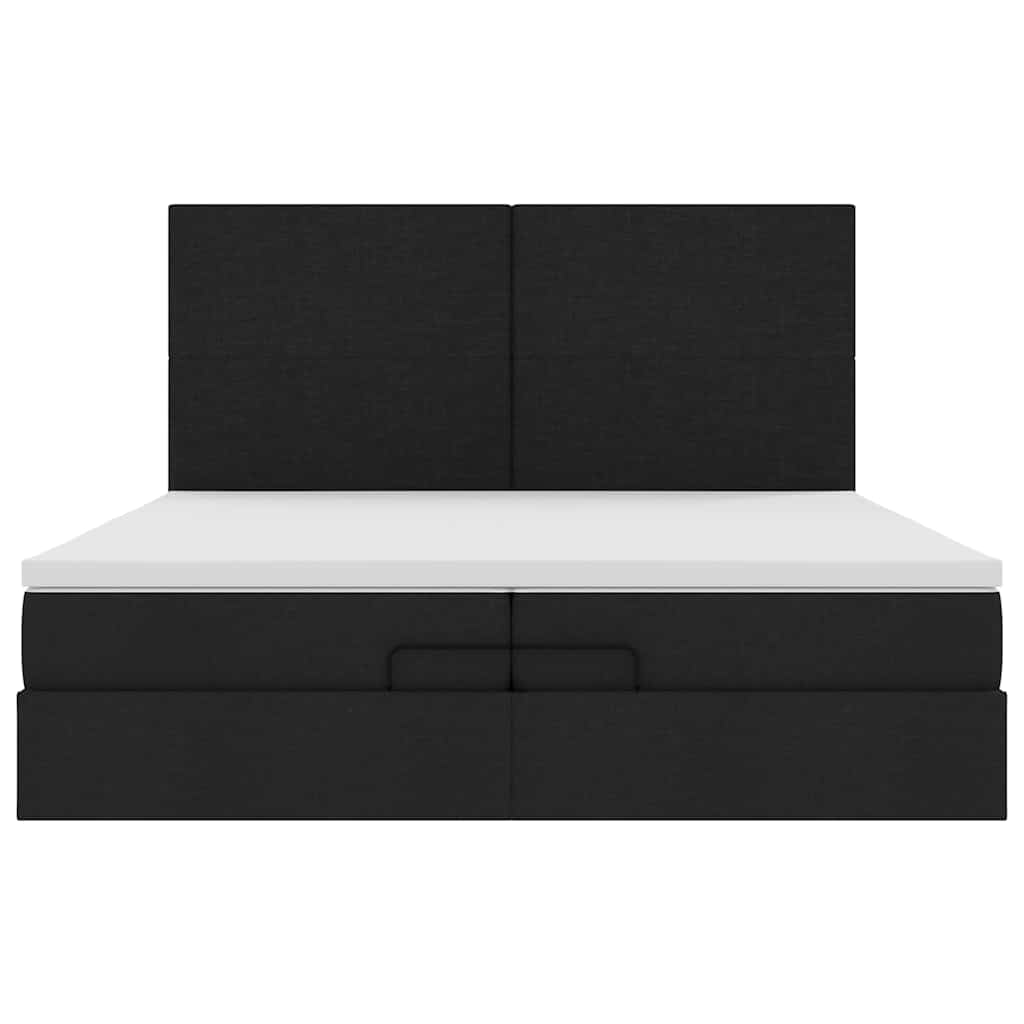 Struttura Letto Pouf con Materassi Nero 200x200 cm in Tessuto 3313950