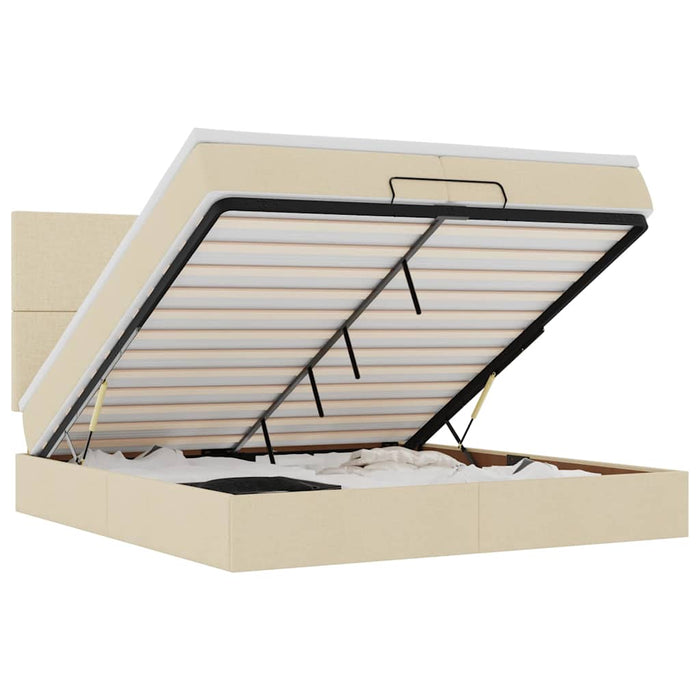 Struttura Letto Pouf con Materassi Crema 200x200 cm in Tessuto 3313953