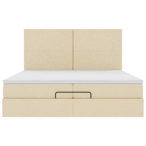 Struttura Letto Pouf con Materassi Crema 200x200 cm in Tessuto 3313953