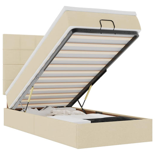 Struttura Letto Pouf con Materasso Crema 80x200 cm in Tessuto 3313966