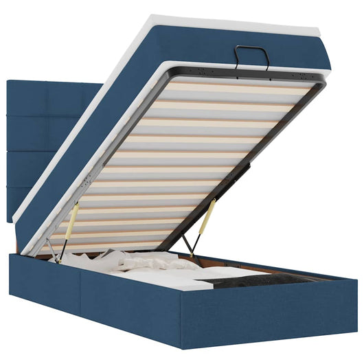 Struttura Letto Pouf con Materasso Blu 80x200 cm in Tessuto