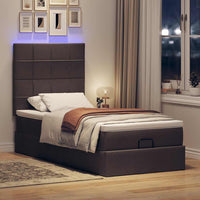 Pouf Letto con Materasso e LED Marrone Scuro 90x200 cm Tessuto