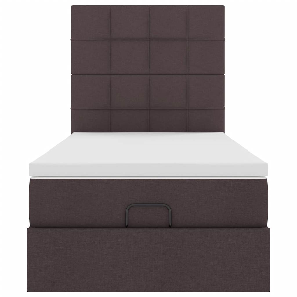 Pouf Letto con Materasso e LED Marrone Scuro 90x200 cm Tessuto