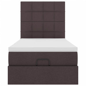 Pouf Letto con Materasso e LED Marrone Scuro 90x200 cm Tessuto