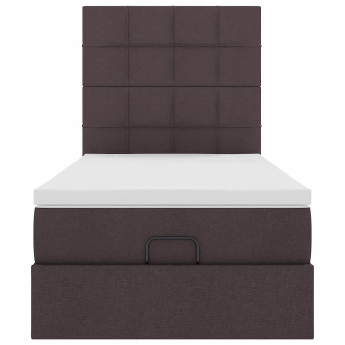 Pouf Letto con Materasso e LED Marrone Scuro 90x200 cm Tessuto