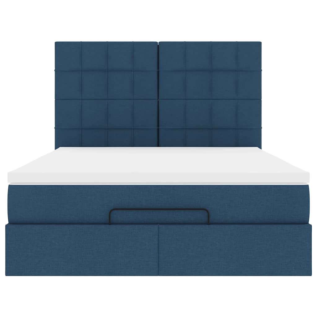 vidaXL Struttura Letto Pouf con Materasso Blu 140x200cm in Tessuto