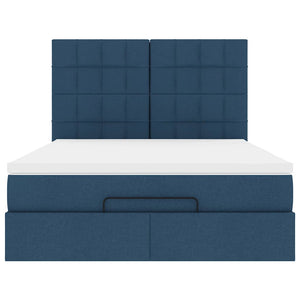 vidaXL Struttura Letto Pouf con Materasso Blu 140x200cm in Tessuto