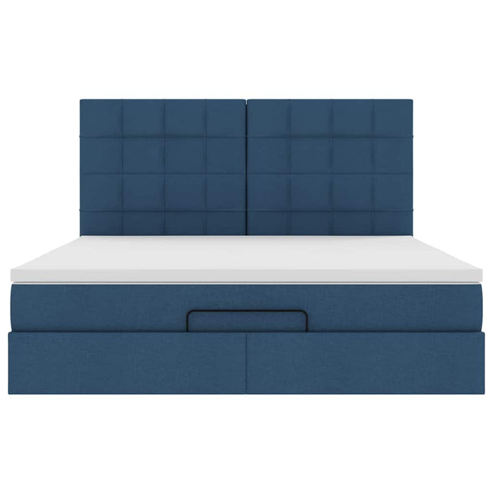 Struttura Letto Pouf con Materasso Blu 180x200cm in Tessuto