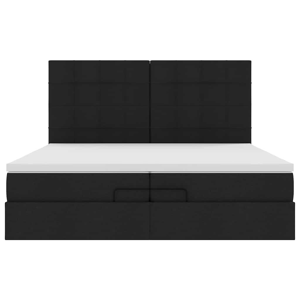 Struttura Letto Pouf con Materassi Nero 200x200 cm in Tessuto