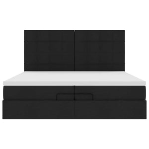 Struttura Letto Pouf con Materassi Nero 200x200 cm in Tessuto