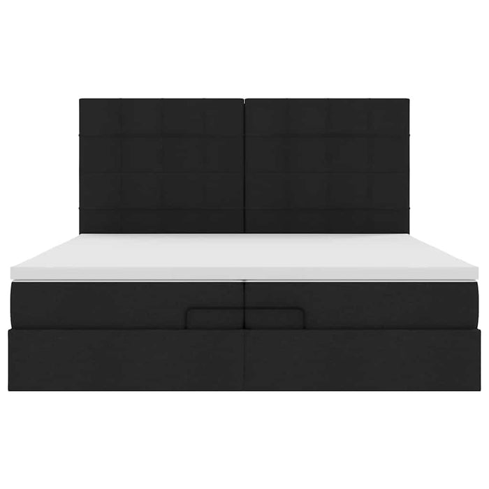 Struttura Letto Pouf con Materassi Nero 200x200 cm in Tessuto