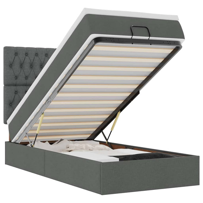 Pouf Letto con Materasso e LED Grigio Scuro 80x200cm in Tessuto