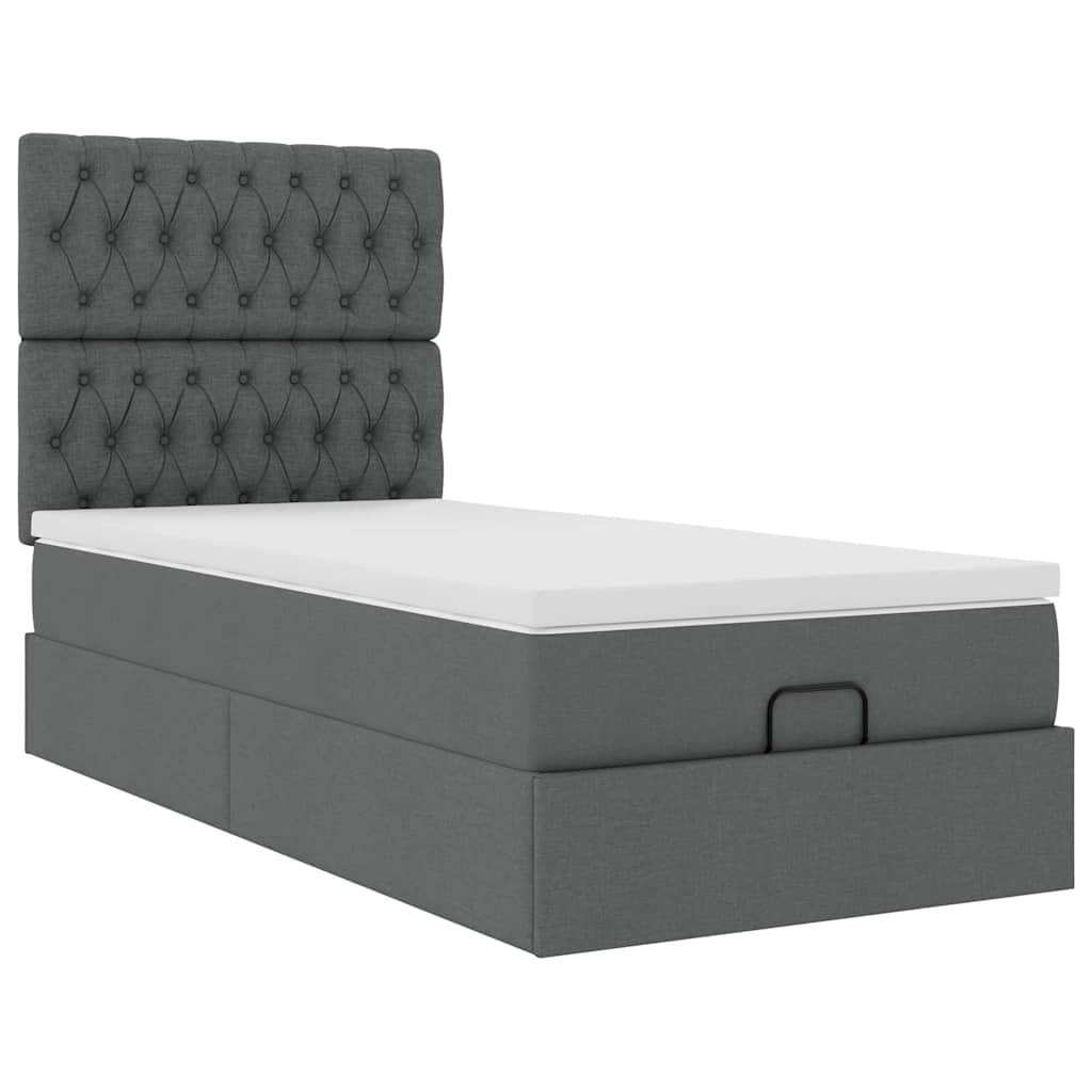 Pouf Letto con Materasso e LED Grigio Scuro 80x200cm in Tessuto