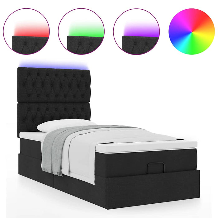 Pouf Letto con Materasso e LED Nero 80x200cm in Tessuto 3314046
