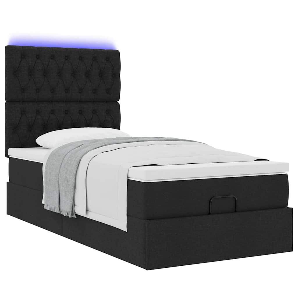 Pouf Letto con Materasso e LED Nero 80x200cm in Tessuto 3314046