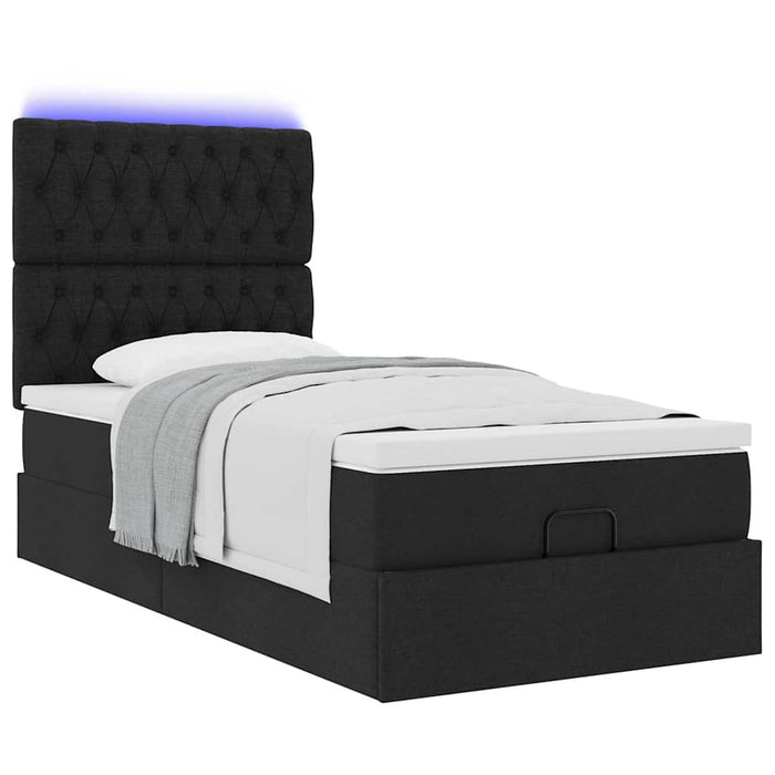 Pouf Letto con Materasso e LED Nero 80x200cm in Tessuto