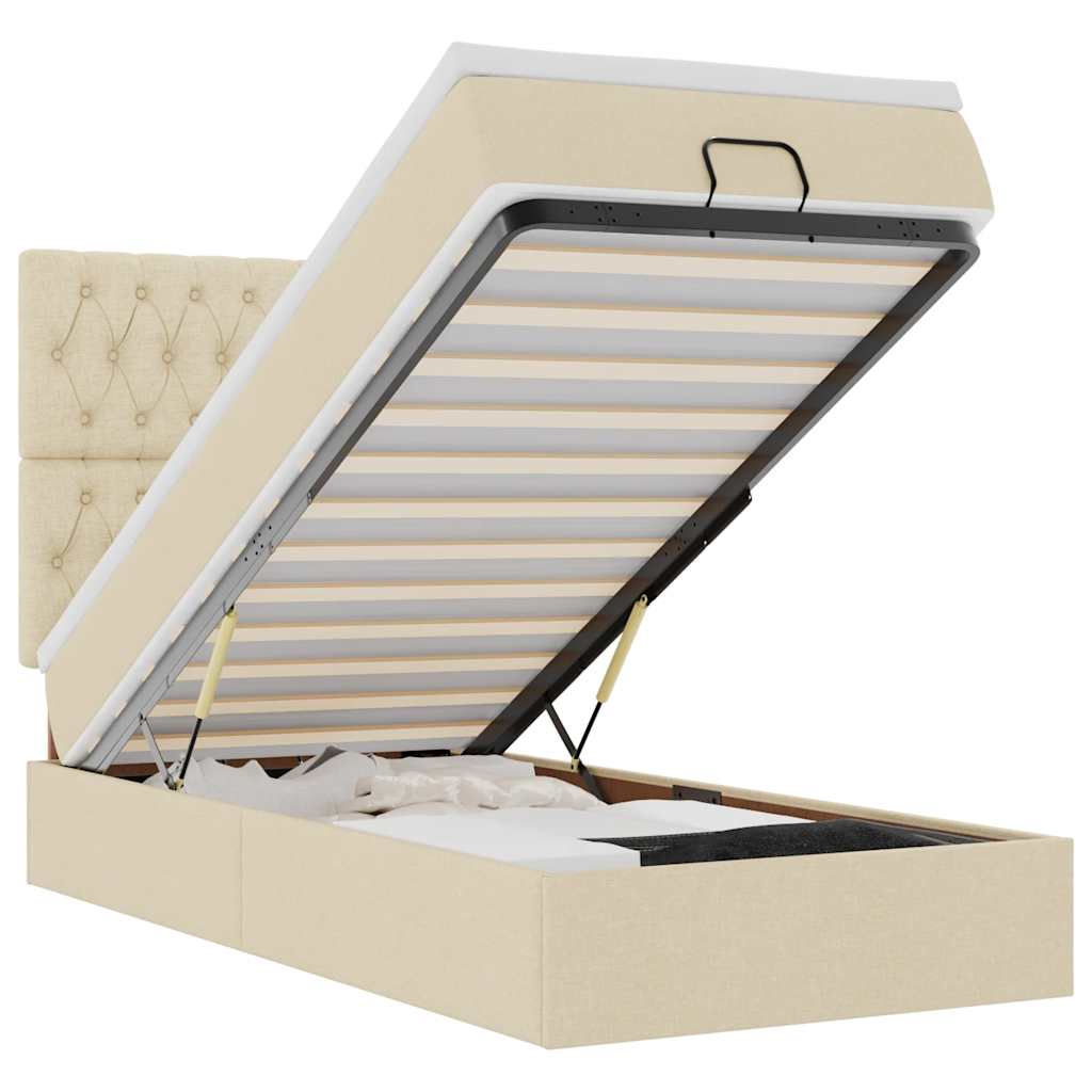 vidaXL Struttura Letto Pouf con Materasso Crema 90x190 cm in Tessuto