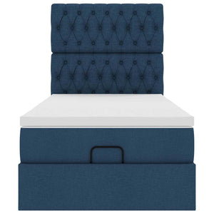 Struttura Letto Pouf con Materasso Blu 90x190 cm in Tessuto 3314057