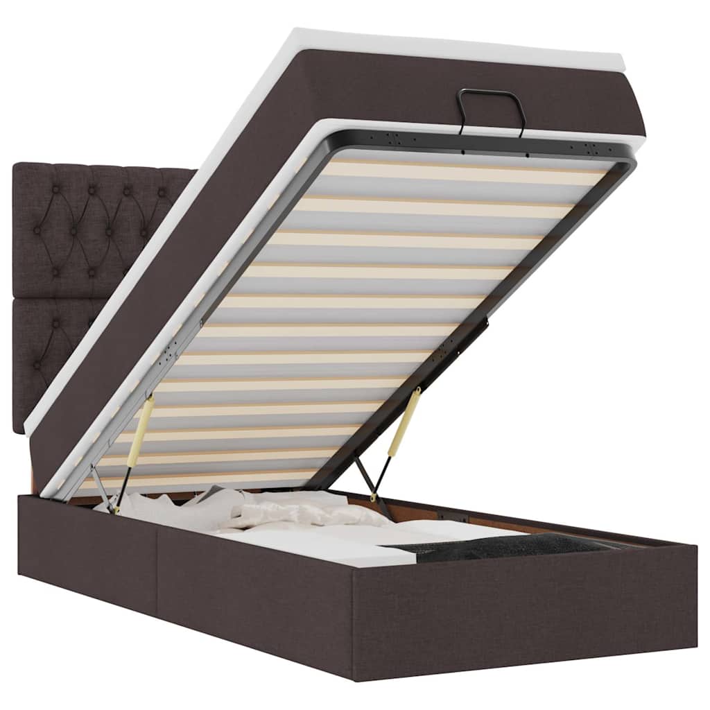 Pouf Letto con Materasso e LED Marrone Scuro 90x200 cm Tessuto 3314061