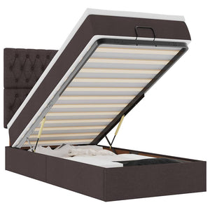 Pouf Letto con Materasso e LED Marrone Scuro 90x200 cm Tessuto 3314061