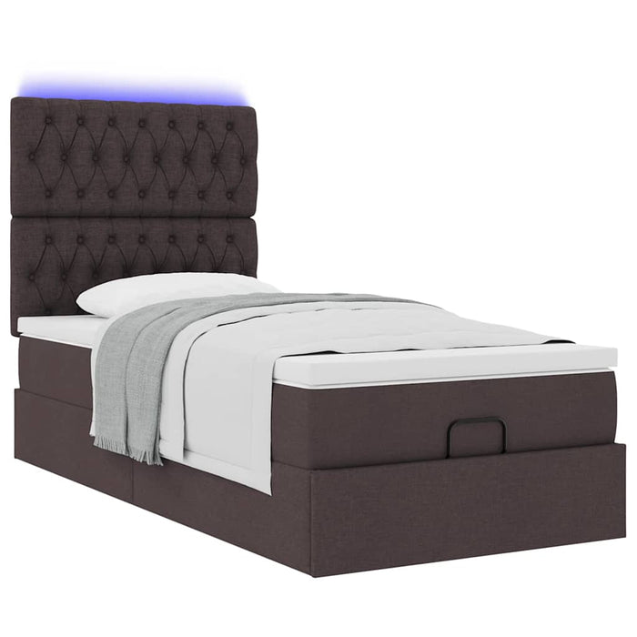 vidaXL Pouf Letto con Materasso e LED Marrone Scuro 90x200 cm Tessuto