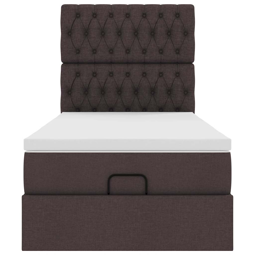 Pouf Letto con Materasso e LED Marrone Scuro 90x200 cm Tessuto 3314061