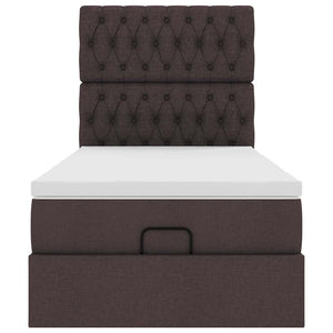 Pouf Letto con Materasso e LED Marrone Scuro 90x200 cm Tessuto 3314061