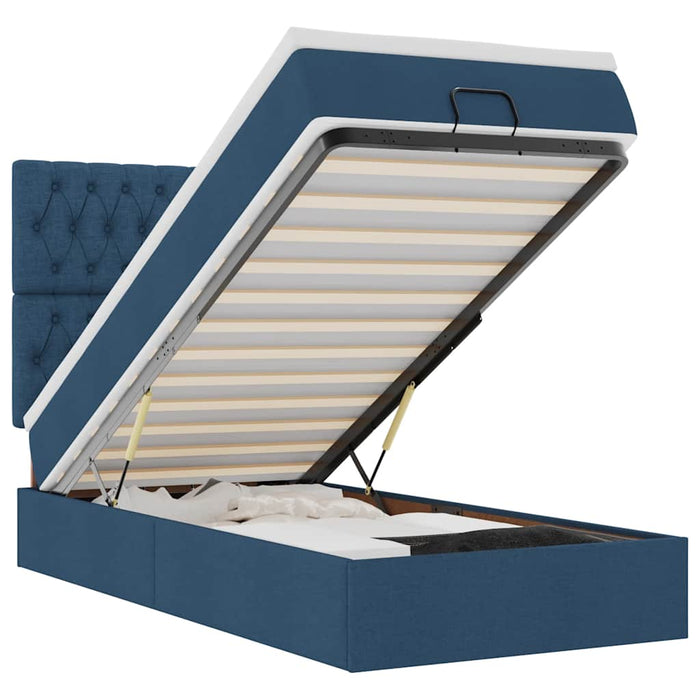 Pouf Letto con Materasso e LED Blu 90x200 cm in Tessuto