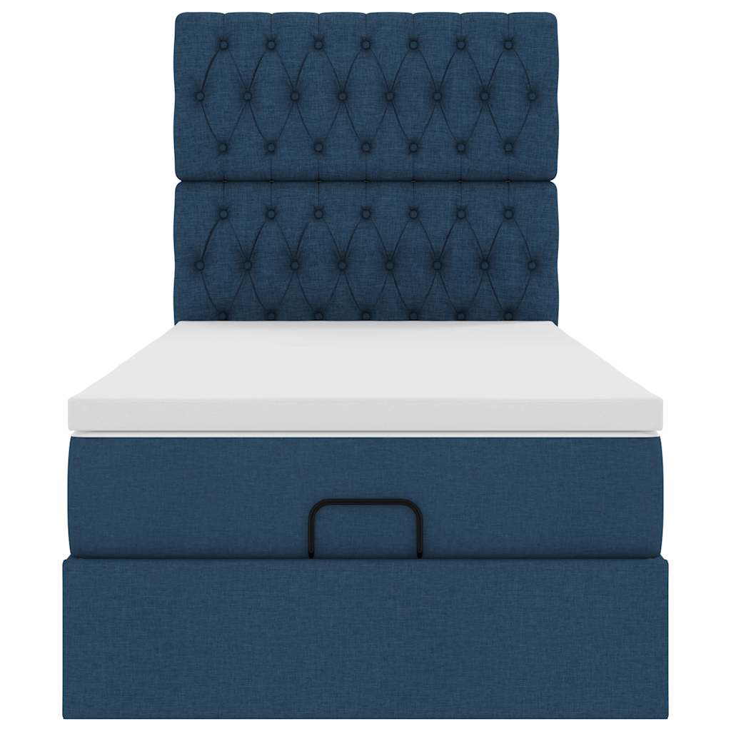 Pouf Letto con Materasso e LED Blu 90x200 cm in Tessuto