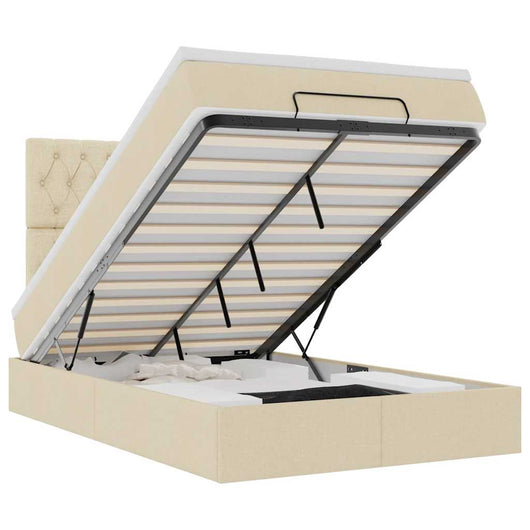 vidaXL Struttura Letto Pouf con Materasso Crema 120x200 cm in Tessuto