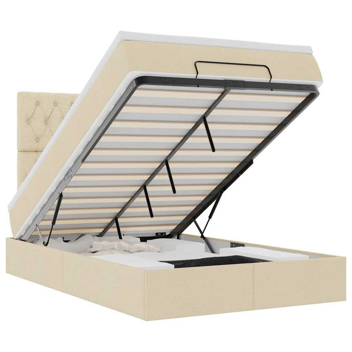 vidaXL Struttura Letto Pouf con Materasso Crema 120x200 cm in Tessuto