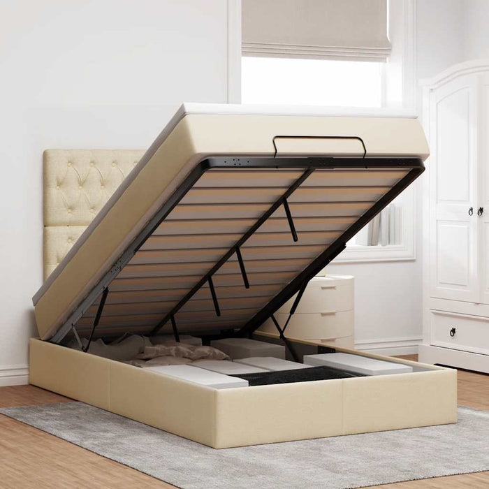 vidaXL Struttura Letto Pouf con Materasso Crema 120x200 cm in Tessuto