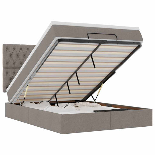 Struttura Letto Pouf con Materasso Tortora 140x190 cm Tessuto 3314090