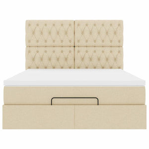 Struttura Letto Pouf con Materasso Crema 140x190 cm in Tessuto