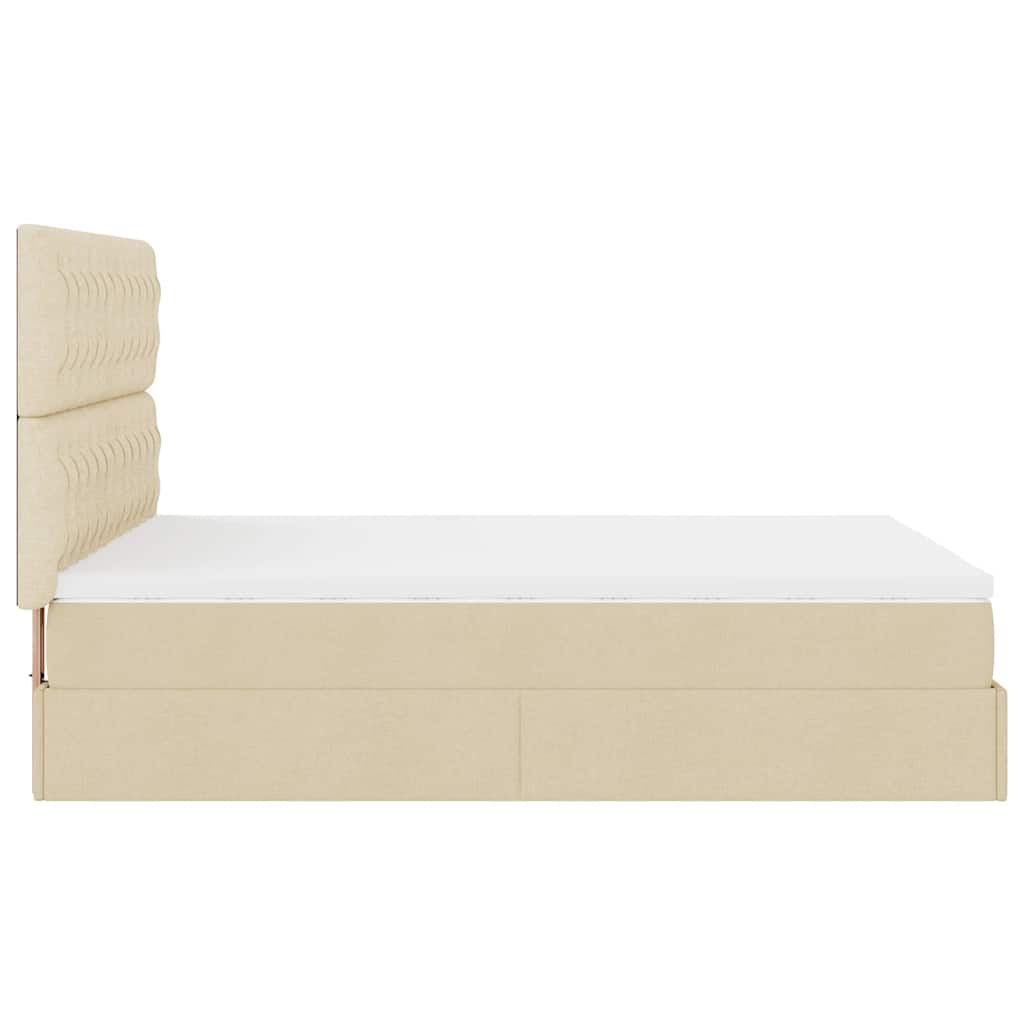 Struttura Letto Pouf con Materasso Crema 140x190 cm in Tessuto