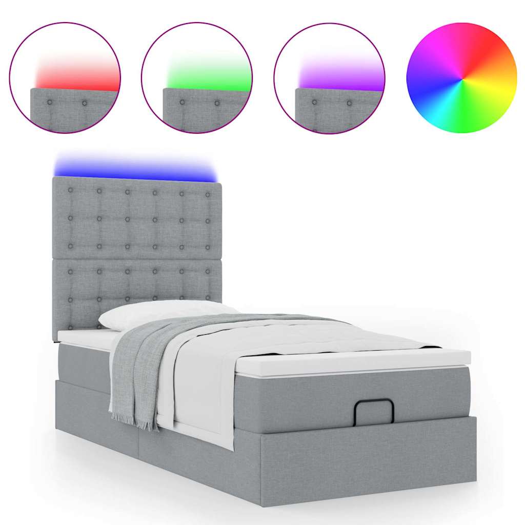 vidaXL Pouf Letto con Materasso e LED Grigio Chiaro 80x200cm Tessuto