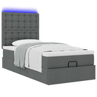 Pouf Letto con Materasso e LED Grigio Scuro 80x200cm in Tessuto