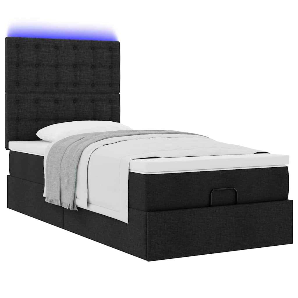 Pouf Letto con Materasso e LED Nero 80x200cm in Tessuto