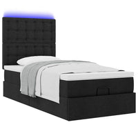 Pouf Letto con Materasso e LED Nero 80x200cm in Tessuto