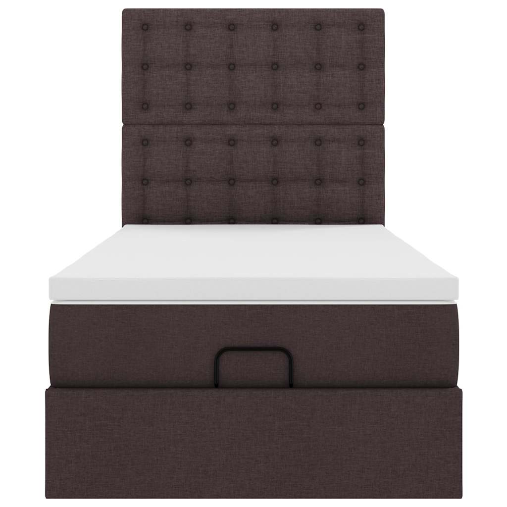 Pouf Letto con Materasso e LED Marrone Scuro 90x200 cm Tessuto 3314144