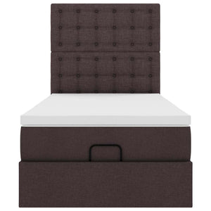 vidaXL Pouf Letto con Materasso e LED Marrone Scuro 90x200 cm Tessuto