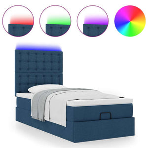 vidaXL Pouf Letto con Materasso e LED Blu 90x200 cm in Tessuto