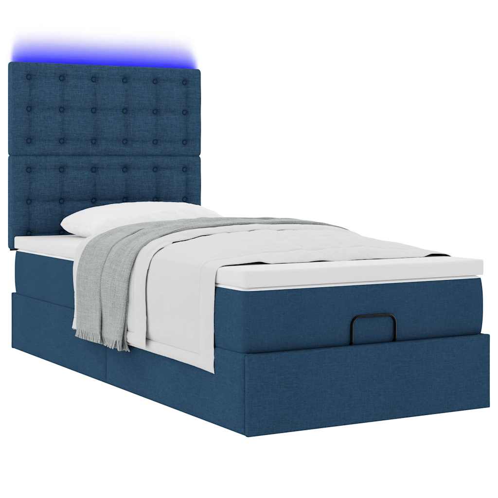 vidaXL Pouf Letto con Materasso e LED Blu 90x200 cm in Tessuto
