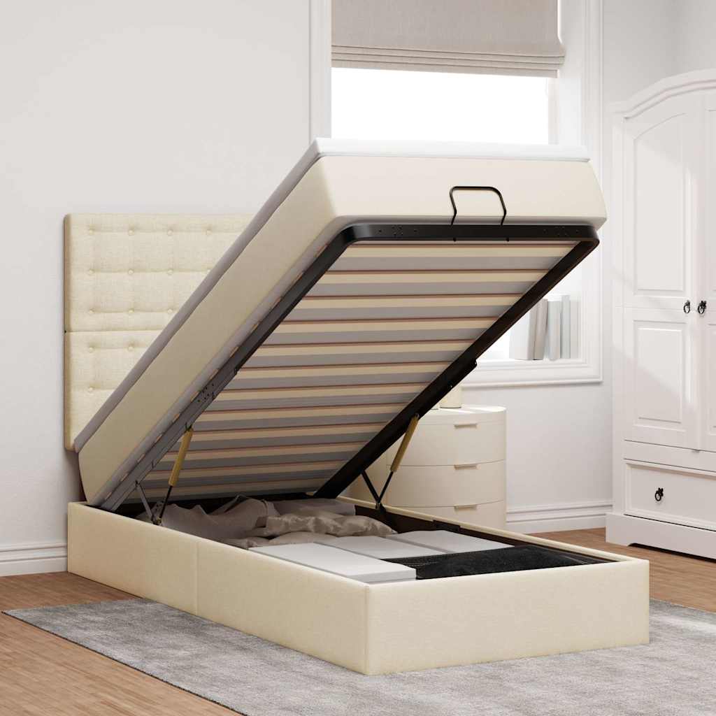 vidaXL Struttura Letto Pouf con Materasso Crema 100x200 cm in Tessuto