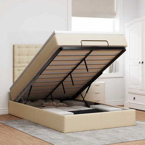 Struttura Letto Pouf con Materasso Crema 120x190 cm in Tessuto 3314160