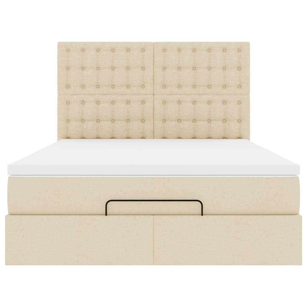 Struttura Letto Pouf con Materasso Crema 140x190 cm in Tessuto