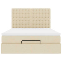 Struttura Letto Pouf con Materasso Crema 140x190 cm in Tessuto