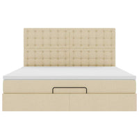 Struttura Letto Pouf con Materasso Crema 160x200 cm in Tessuto