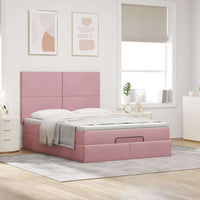 Struttura Letto Pouf con Materassi Rosa 140x200 cm in Velluto 3314257