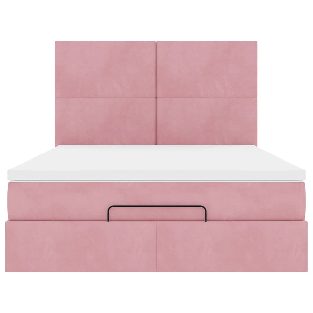 Struttura Letto Pouf con Materassi Rosa 140x200 cm in Velluto 3314257